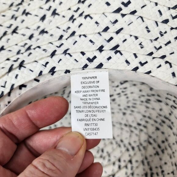 Wide Brim Floral Floppy Paper Sun Hat White & Black - Picture 3 of 8